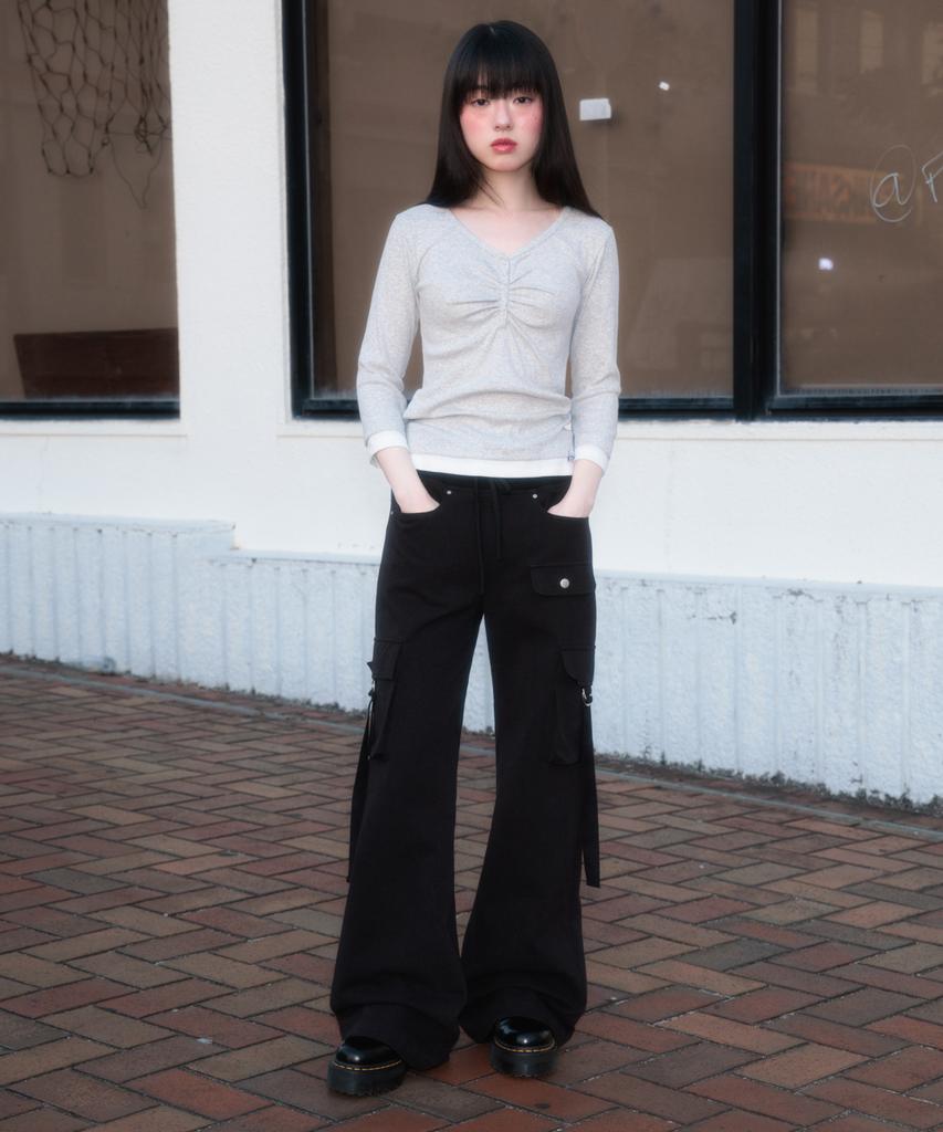ROSEFRANTZ Shirring Button Layered Long Sleeve [White Melange]