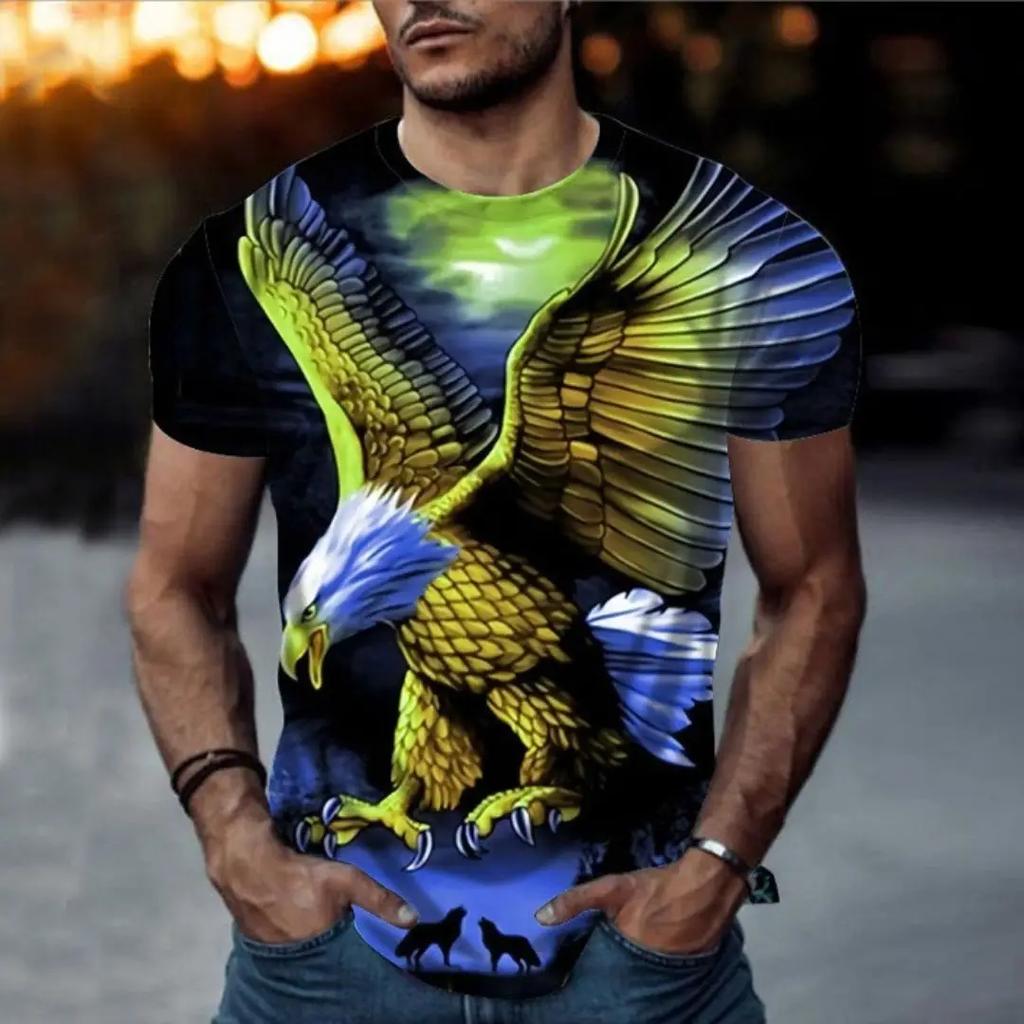 Summer Fashion Vintage T-shirt for Men 3D Eagle Print Short Sleeve Top Fashion Animal T-shirt Loose Oversized T-shirt