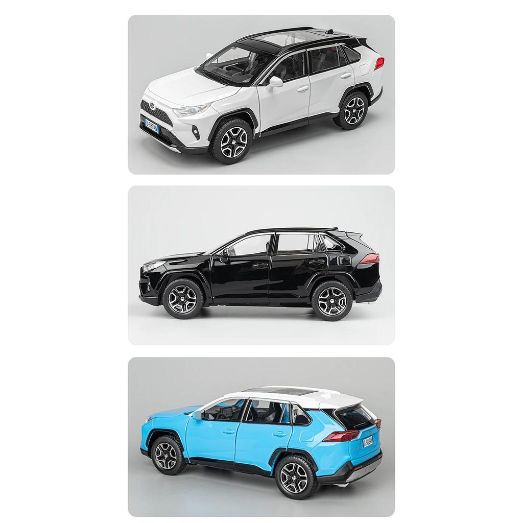 1/22 Toyota RAV4 SUV Alloy Cast Toy Car Model Sound and Light Pull Back Children's Toy Collectibles Birthday Gift