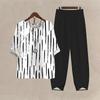 Women's Summer Half Sleeve Printed Tops Elastic Waist Nine Piece Pants Two Piece Set