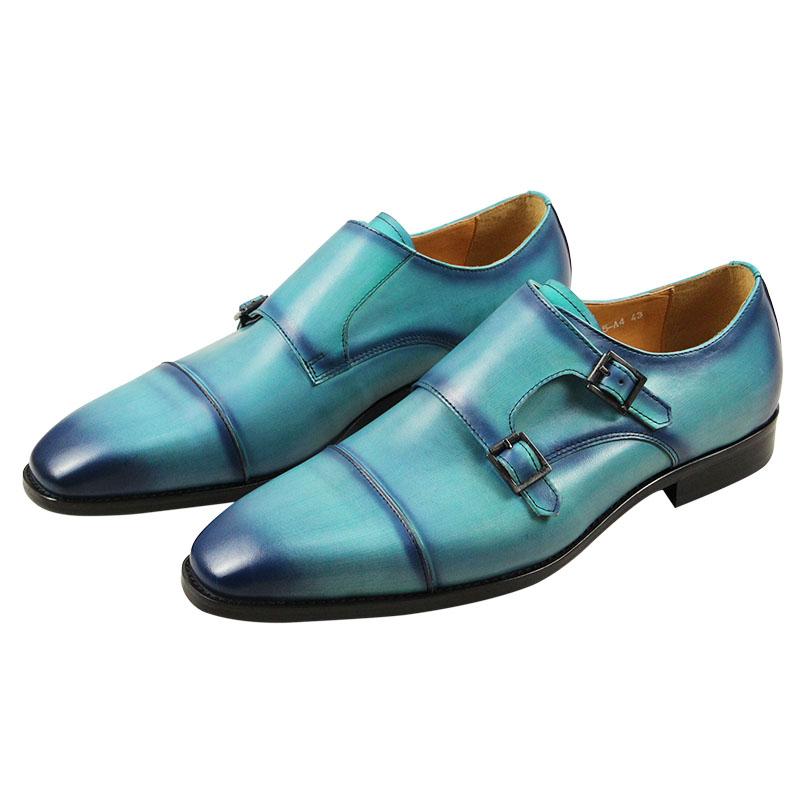 Модные туфли Deluex Monk Strap Penny Высококачественные ручной работы Слипоны Лоферы Офис Бизнес Мода Небесно-голубые Мужские туфли Натуральная кожа