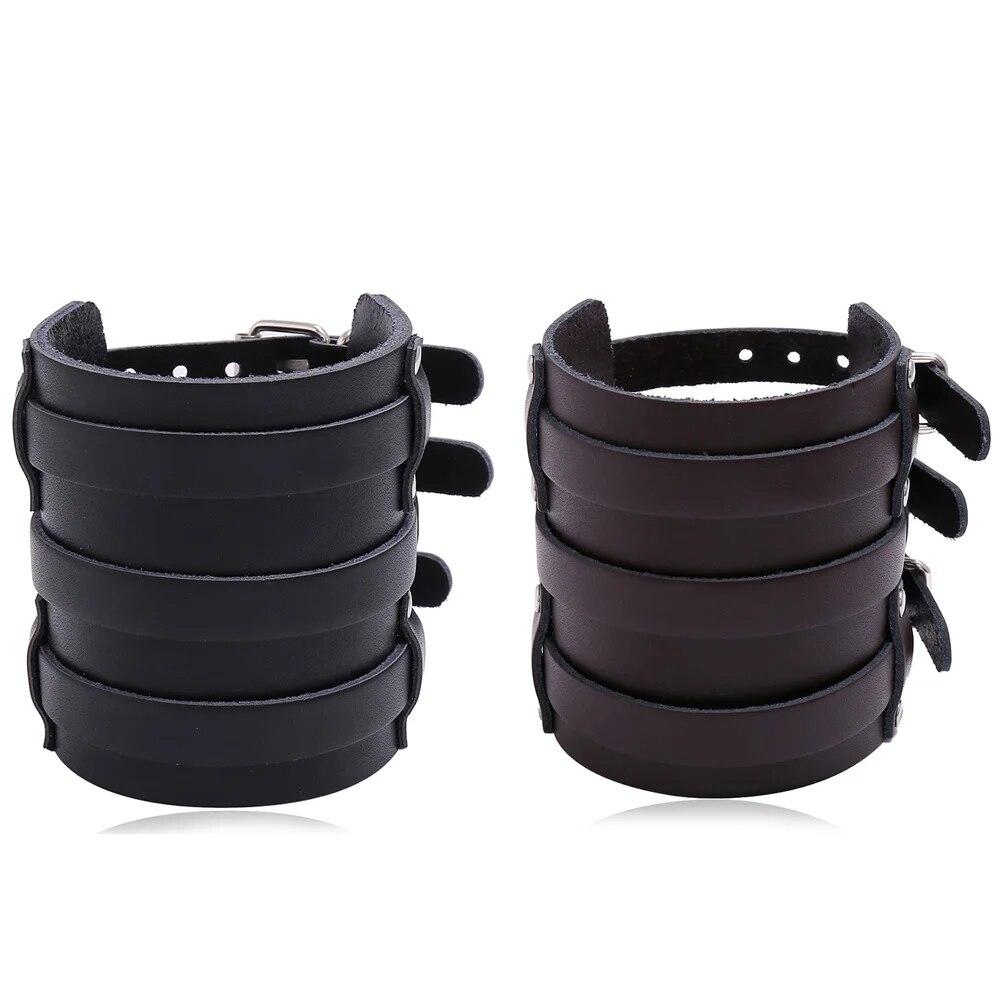Кожаный браслет для мужчин Guard Wristband Cuff Goth Armbands Concealed Buckle Adjustable Gothic Punk Bracelets Men Jewelry
