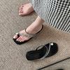 Thick Heel Set Toe Pearl Cool Slippers Women Wear New Rhinestone Vacation Toe Sandals with Skirt