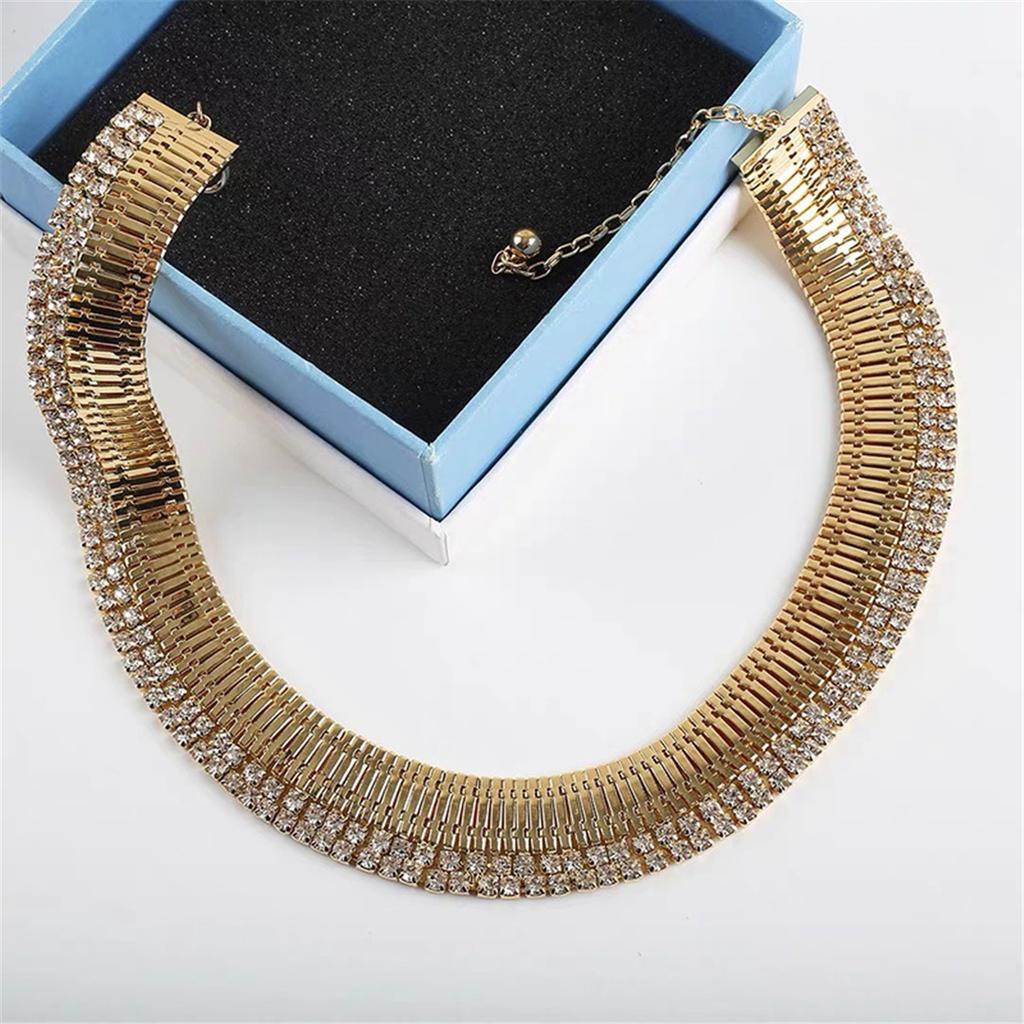 Tooxika Exaggerated Personality Wide Version Of The Strap Chain With Diamonds Necklace Light Luxury Temperament Choker Collarbone Chain Necklace