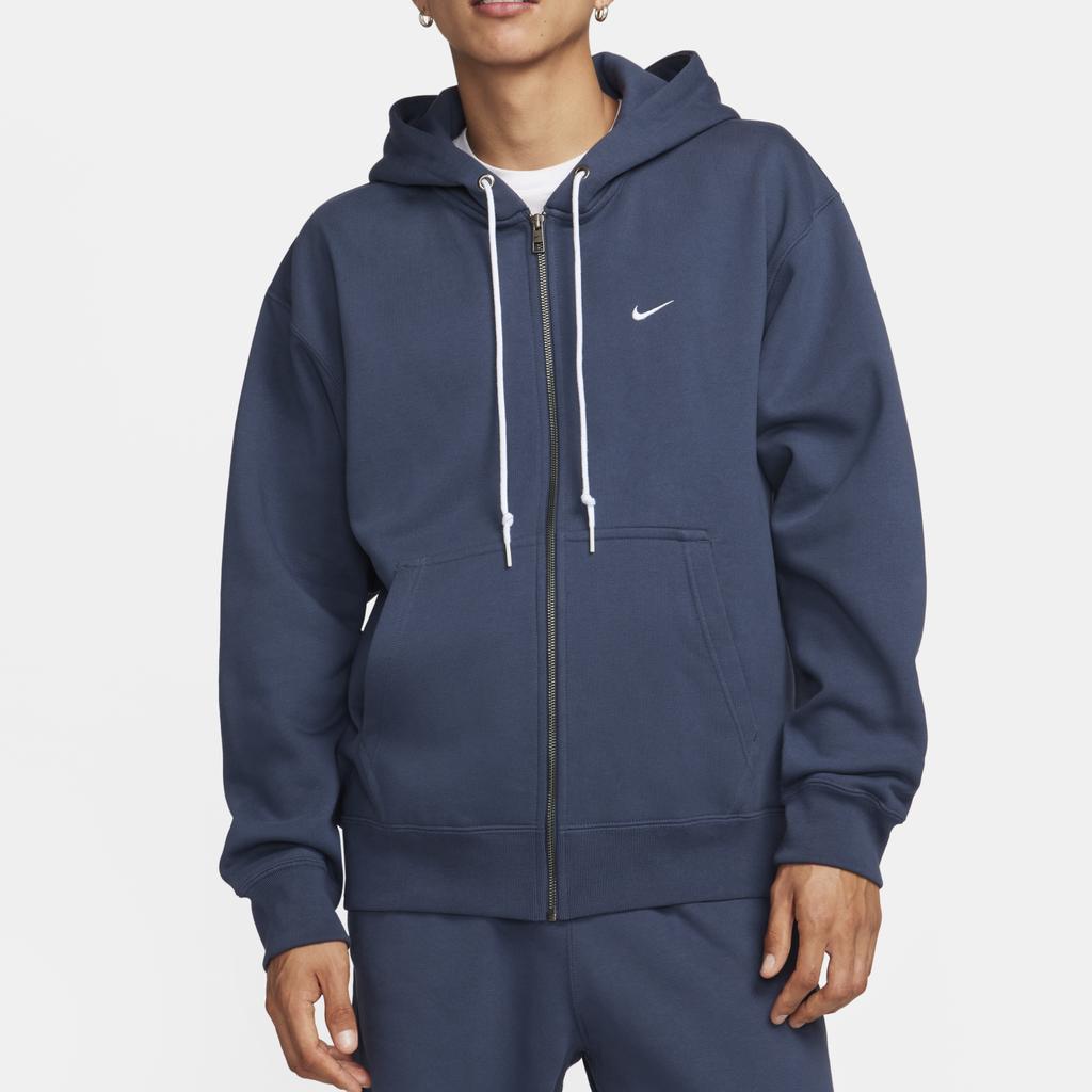 Nike Мужская флисовая толстовка Solo Swoosh на молнии и шнурке, молниеносно-синяя DR0404-437