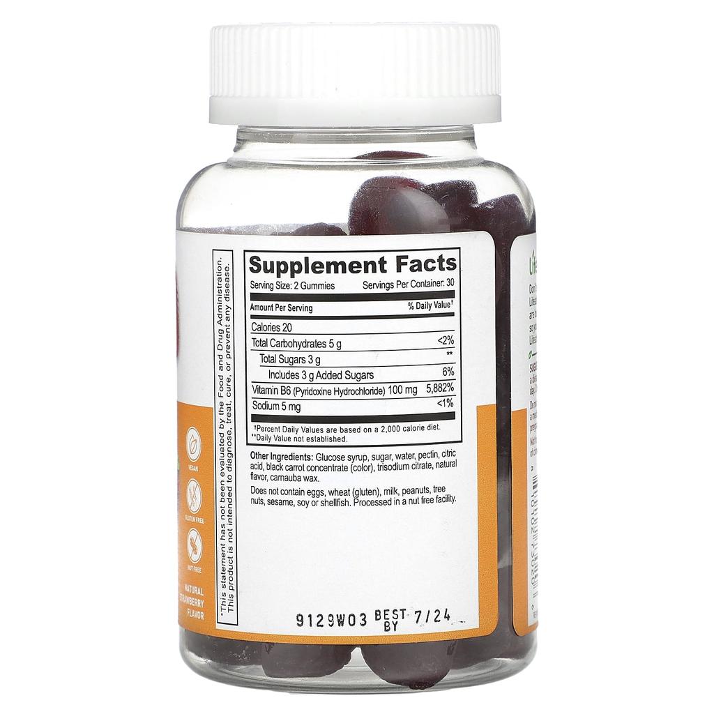 High Potency Vitamin B6 Gummies, Natural Strawberry Flavor, 100Mg, 60 Gummies (50Mg per Gummie)