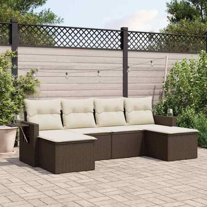 VidaXL Garden Lounge Set with Cushions 6 Pcs, Patio Sofas, Patio Furniture Set, Outdoor Furniture, Brown 3220522