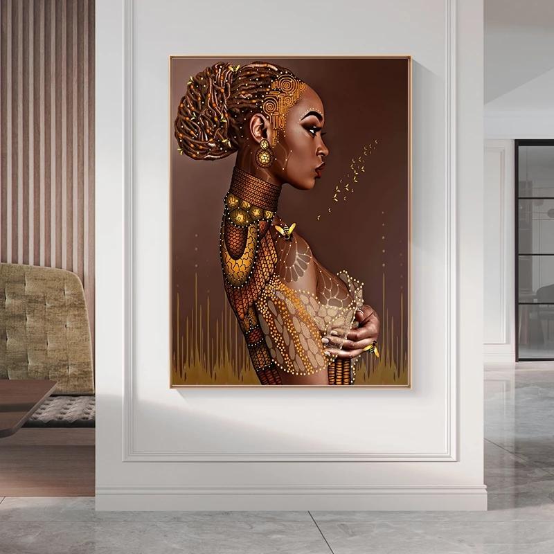 Black And Gold Woman Canvas Paintings Sexy Nude African Posters Prints Wall Art Pictures for Living Room Wall Decoration Cuadros