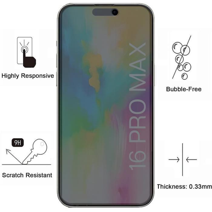 Protection écran - Phonillico® - iPhone 16 PRO MAX - Verre trempé - Pack de 4 - Anti espion