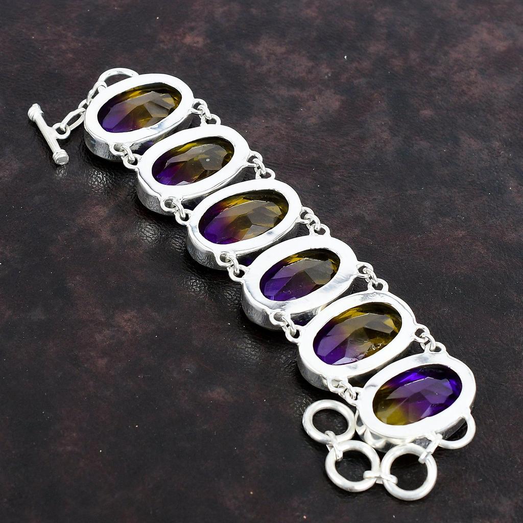 Faceted Ametrine Bracelet Handmade Gemstone Bracelet Antique Jewelry 925 Sterling Silver Bracelet Adjustable Chain Bracelet Engagement Gifts