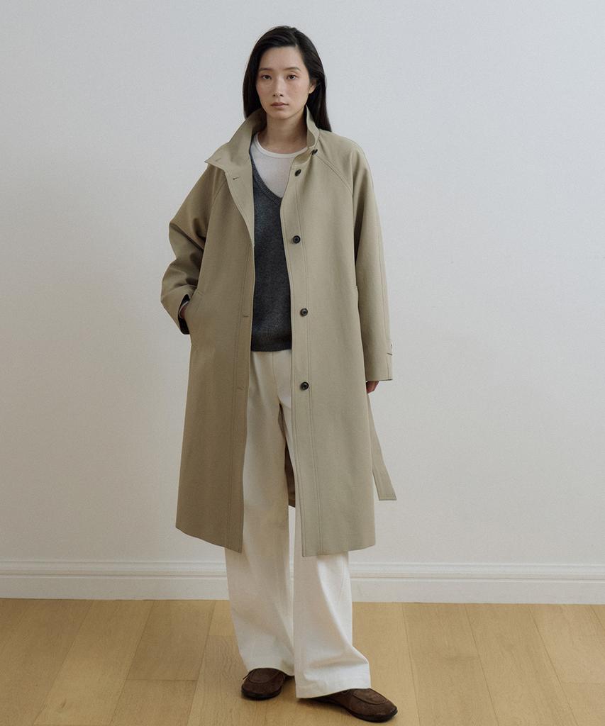 LINGSEOUL High Neck Trench Coat-Beige