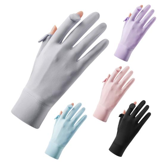 1 пара велосипедных перчаток, дышащие эластичные перчатки из ледяного шелка, защита рук, тонкие противоскользящие насадки на палец, солнцезащитный крем, противоскользящие силиконовые женские перчатки с полными пальцами