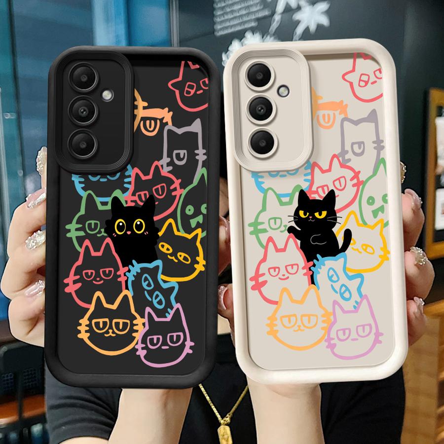 Phone Cover Case for Samsung Galaxy A16 A34 A56 A26 A32 A35 A36 A12 A13 A51 A73 A53 A54 A71 A72 A15 A23 Trendy Cute Black Cat