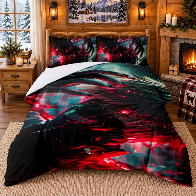 Tokyo Ghoul Pattern Bedding 3Pcs Set Bed Sheet And Pillowcases For Indoor Bedroom