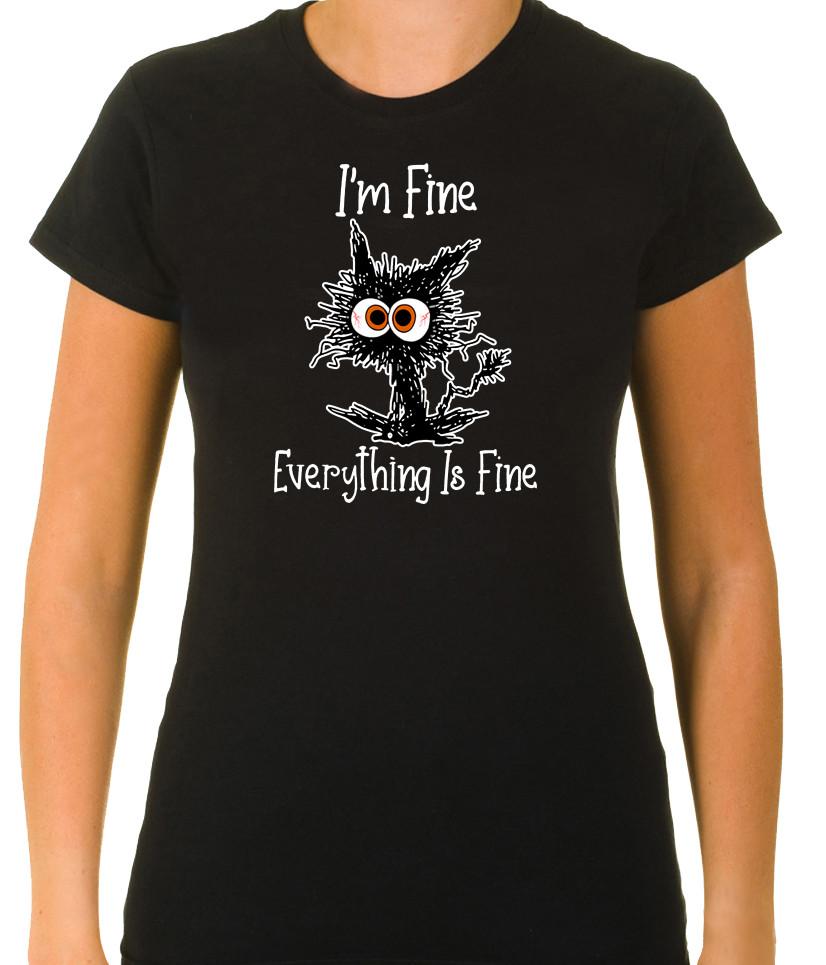 I'm fine, Everything is fine, cat, 3/4 Short Sleeve T Shirt Woman G594