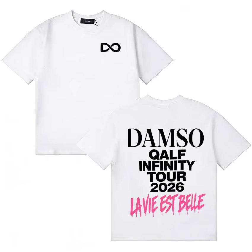 Singer French Damso Classic Qalf Infinity Symbol Letters Print Fashion Neck cotton Tshrit Oversized unisex