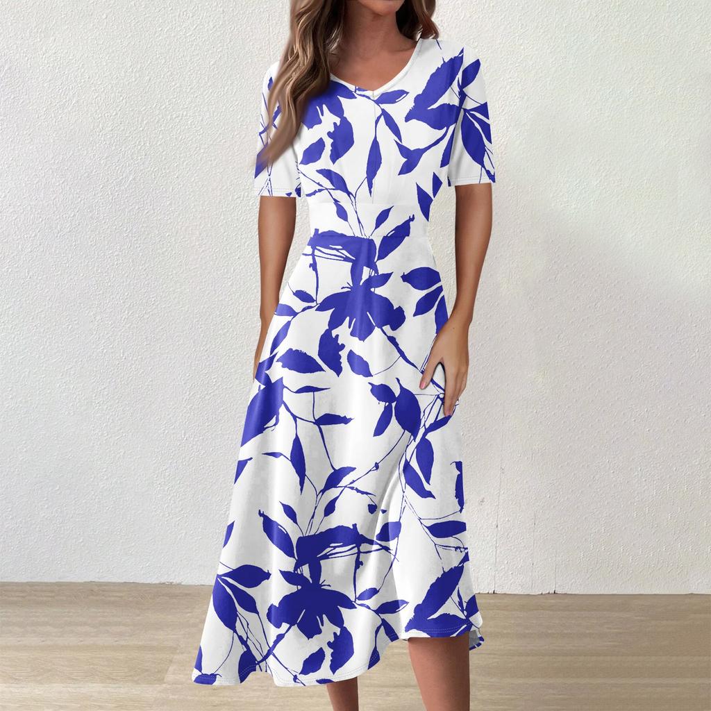 Женское повседневное модное платье-миди без рукавов с цветочным принтом и нерегулярным подолом с круглым вырезом