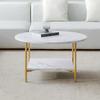 Modern Round Coffee Table with Storage, Golden Metal Frame with Marble Color Top-31.5"