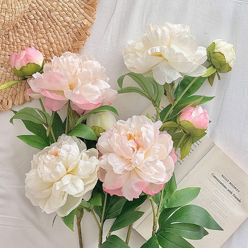 DIY 2 Head Artificial Peony Bouquet Silk Cloth Lifelike Peony Flower Bundle Artificial Flower Home Wedding Decoration