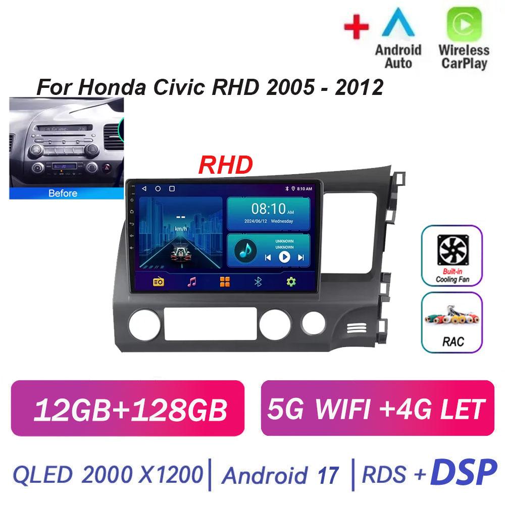 Autoradio Android 17 pour Honda Civic RHD 2005 - 2012 Lecteur Multimédia 2 Din Conduite à Droite Navigation GPS Carplay DVD 4G WIFI