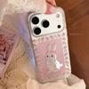 Милый Чехол-Кролик с Цветами и Блестками для iPhone 17, 16 Pro, 15, 13 - Прозрачный Мультяшный Дизайн