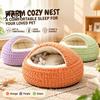 Soft Cat Hideaway for Kittens Covered Bed, Semi Enclosed Cave Warm Hooded Plush Bed Indoor Cats with Non-Slip Bottom Small Medium Large Pet Winter