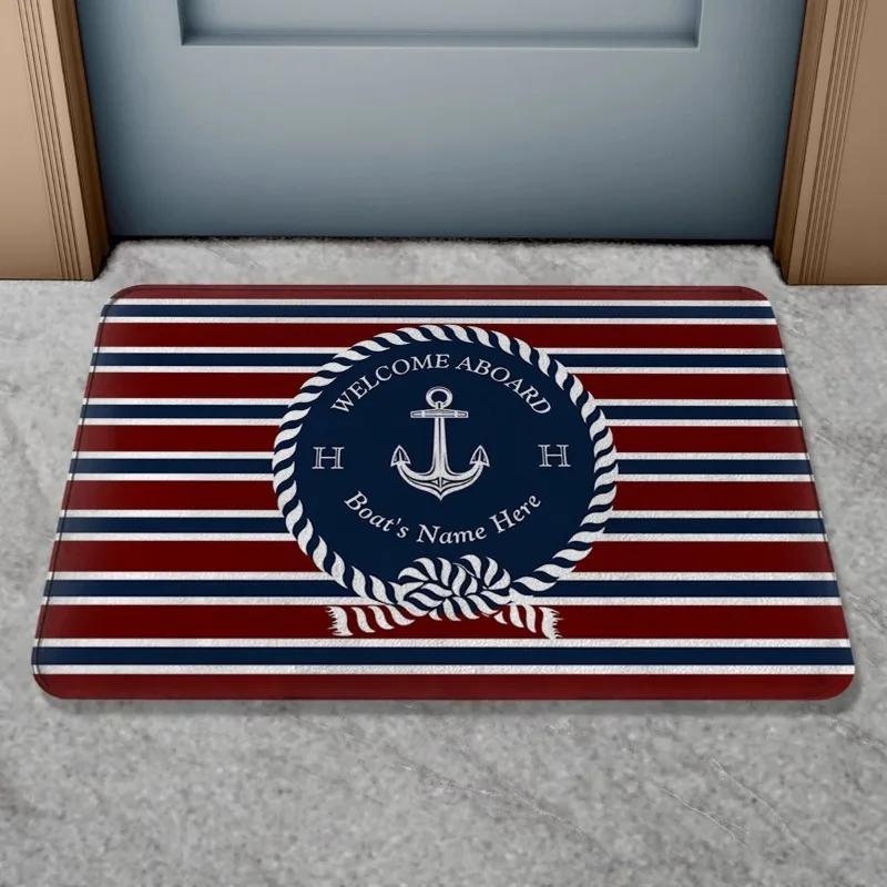 Boat Anti Slip Door Mat Nautical Anchor Compass Ship Wheel Home Decor Floor Mat Indoor Outdoor Bath Rug
