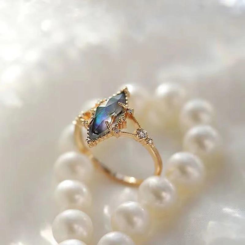 Оригинальный дизайн, инкрустированный цветными градиентными кристаллами, геометрическая строчка, женское кольцо, открывающееся, романтическое, нежное ювелирное изделие