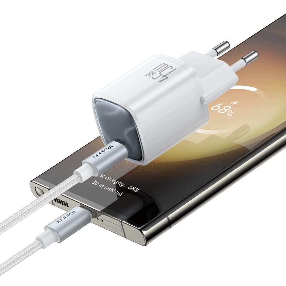 Mcdodo Szybka Ładowarka Do Telefonu Usb-C 45W Gan Kabel 1M Typ C Biała