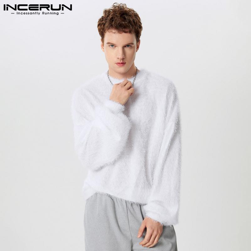 INCERUN Men Autumn Winter Long Sleeve Fleece Warm Tops Casual Furry Pullovers