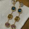 Retro Multi-color Crystal Long Geometric Drop Earrings for Women Fashionable Elegant Jewelry Gifts