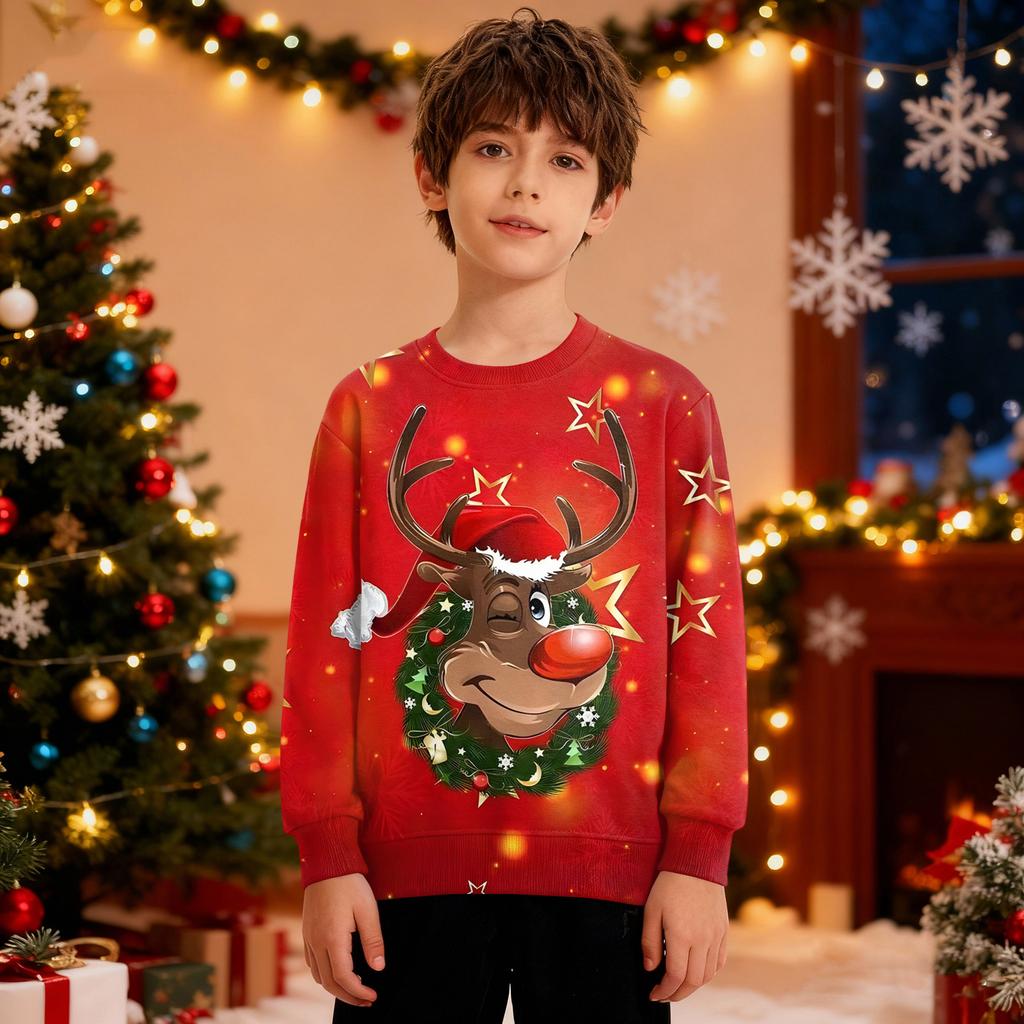 Рождественский свитшот для мальчиков и девочек, уродливая рождественская футболка, свитшот с круглым вырезом, для малышей, с длинным рукавом, пуловер, наряд, топы