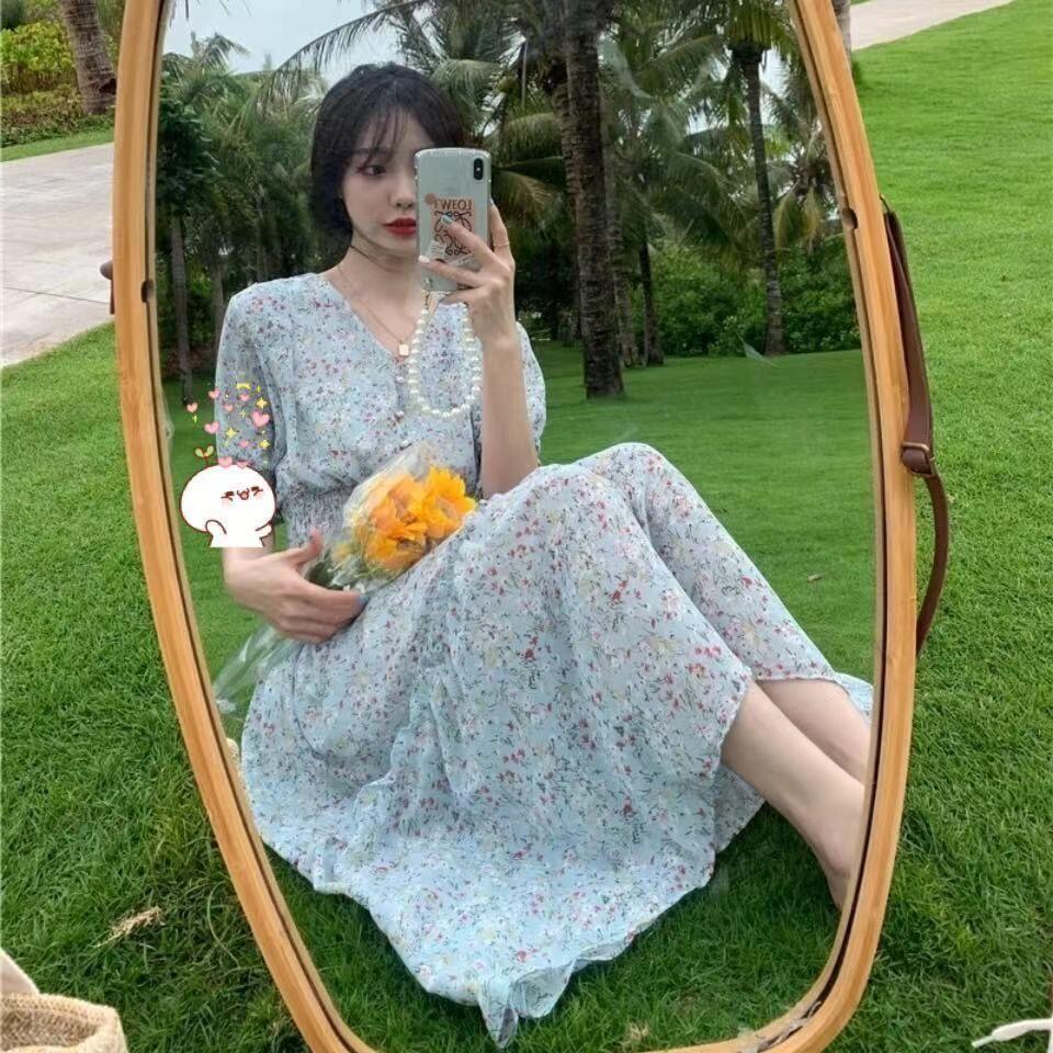 Осенние многослойные платья, женское повседневное платье трапециевидной формы с цветочным принтом и v-образным вырезом, женские шифоновые платья