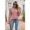 Autumn Winter Solid Color Lace Patchwork V-neck Long Sleeved Loose T-shirt Top