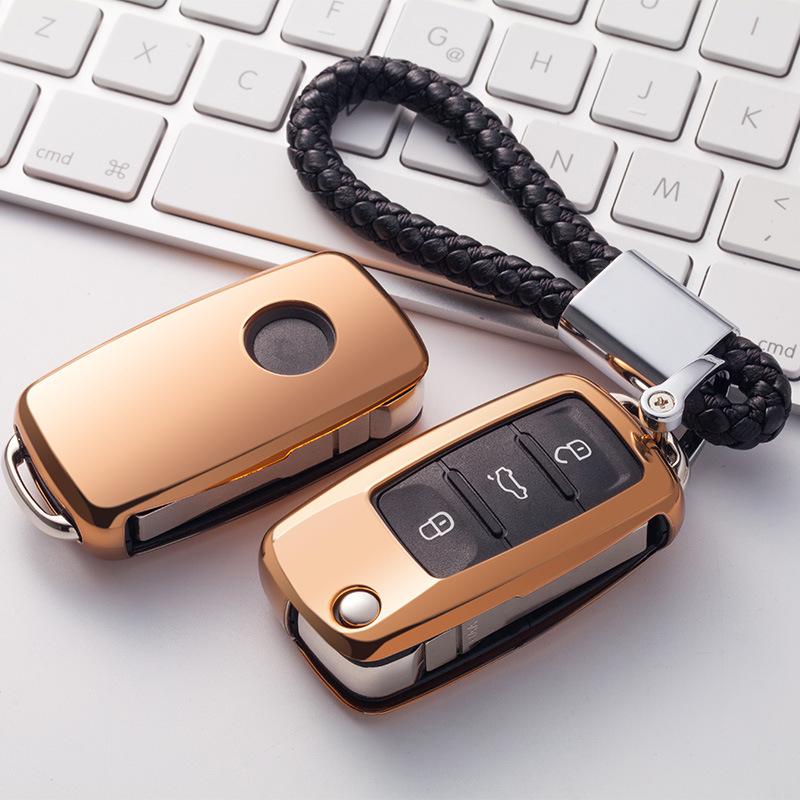 Volkswagen Folding TPU Key Case with Electroplated Soft Rubber Protective Shell for Lavida and Lamando Models