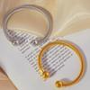French Retro Open Gold Round Bead Twist Bracelet Open Adjustable Simple Bracelet Titanium Steel Plated 18K Gold