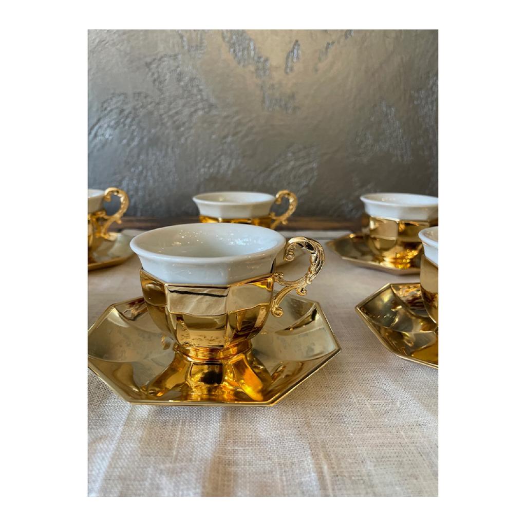 Позолоченные угловые итальянские кофейные чашки, набор из 6 шт.
