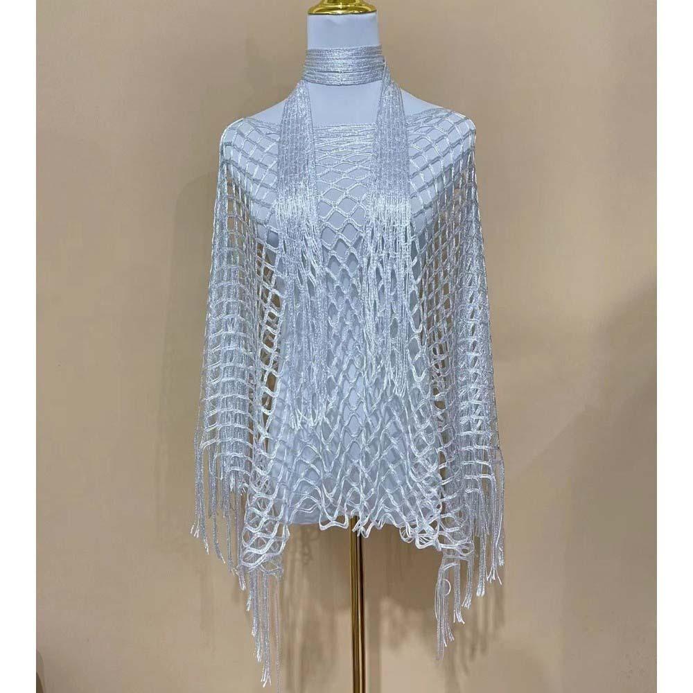 2pcs Tassel Shawl Shawl and Scarf Set Hollowed Out Fringed Cape Summer Sun Shawl  for Swimming