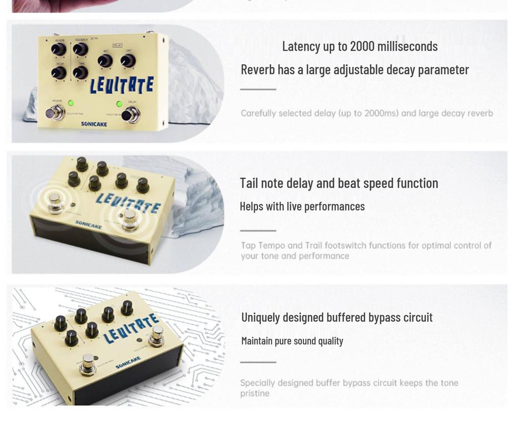 Педаль эффектов для электрогитары Sonicake QDS: Акустический предусилитель, Басовый дилей, Реверберация, Десятиполосный эквалайзер