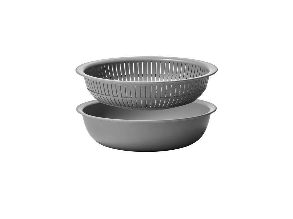 Like-it Colander & Bowl, Microwave-Safe, Gray, Shallow, Made in Japan, Can Drain Water, Heat-Resistant, Plastic, Can Also Be Used to Rinse Rice