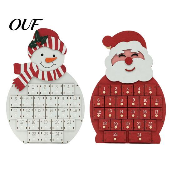 Christmas Gift for Kids Wooden Santa Snowman Advent Calendar, 24-Day Countdown Box with Claus Decoration Numbered Drawers, Tabletop Decor, Candy Mini