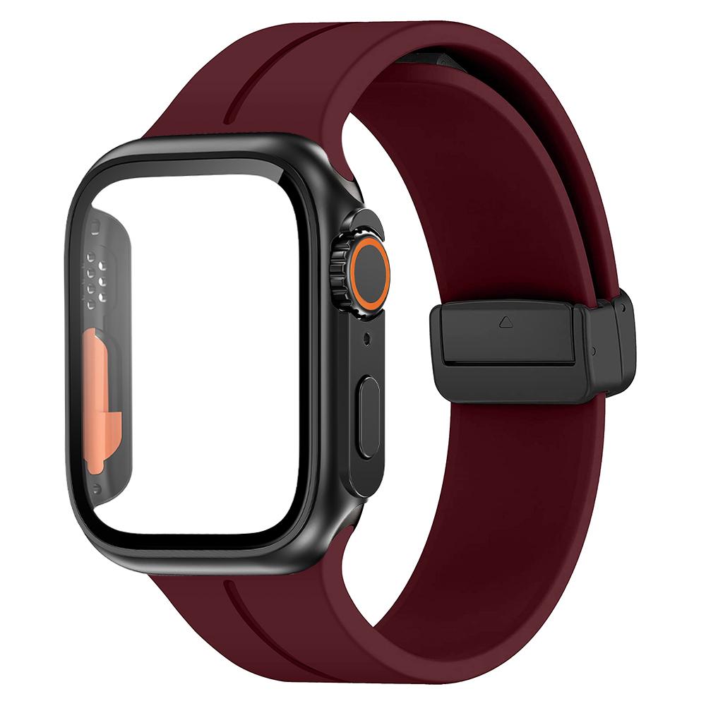 Стекло + чехол + ремешок для Apple, ремешок для часов 44 мм, 45 мм, 41 мм, 40 мм, силиконовый браслет с магнитной пряжкой + бухта iWatch Series 8 se 7 6 5 4