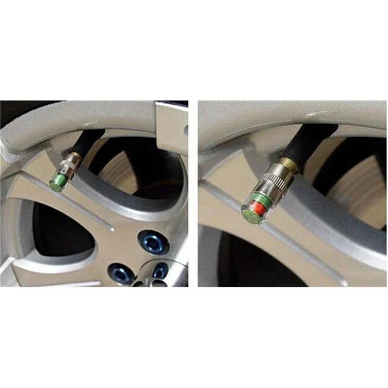 4PCS 2.4Bar Car Tire Pressure Indicator Valve Stem Caps 3 Color Alert Gauge External Monitor Sensor Universal Auto Accessories Valve Stems 1