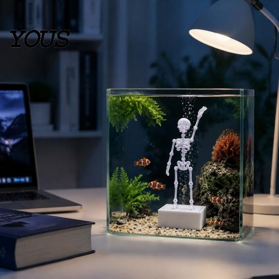 3D-печатное украшение для аквариума Танцующий скелет, Аэратор для аквариума, Динамичное украшение в виде движущегося черепа на воздушной тяге, Готическое декоративное аэрационное устройство
