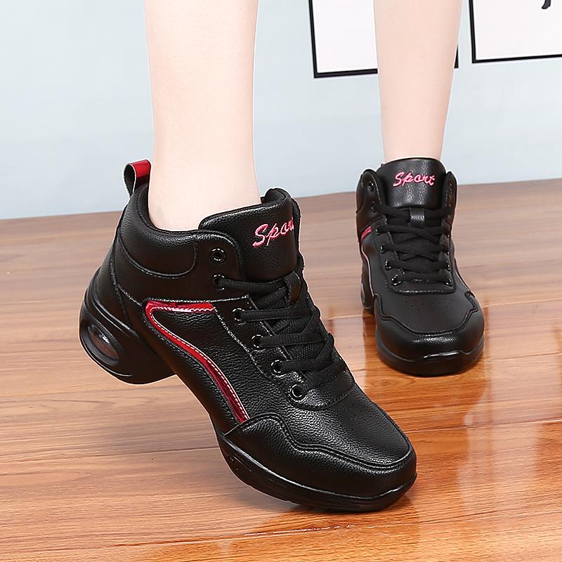 Женская кожаная танцевальная обувь на мягкой подошве, средняя верхняя танцевальная обувь для практики, танцевальная обувь для джаза, танцевальные кроссовки