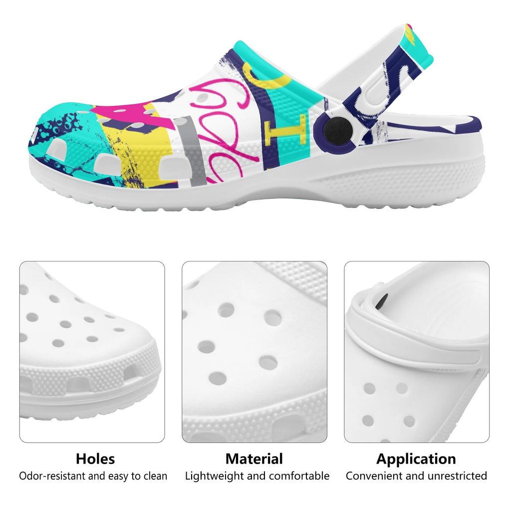 Colorful Printed EVA Clogs Women Men Slip On Breathable Garden Shoes Lightweight Beach Pool Bathroom Home Wear Indoor Outdoor Use
