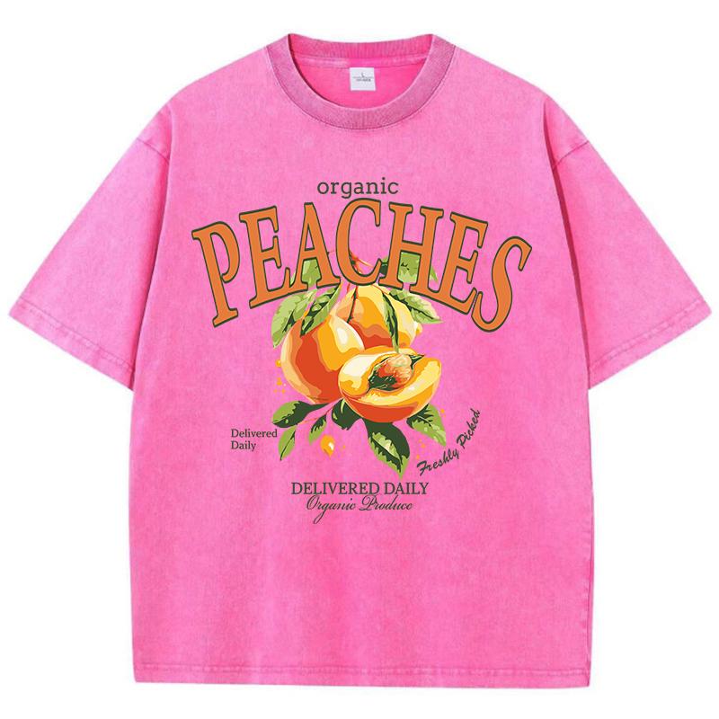 Женские футболки с кислотной стиркой Fresh Peaches Доставка ежедневных принтов Топы с потертым круглым вырезом Футболки из хлопка больших размеров Трендовая одежда