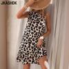Женская мода лето весна леопардовый принт без рукавов О-образный вырез свободная талия повседневные платья