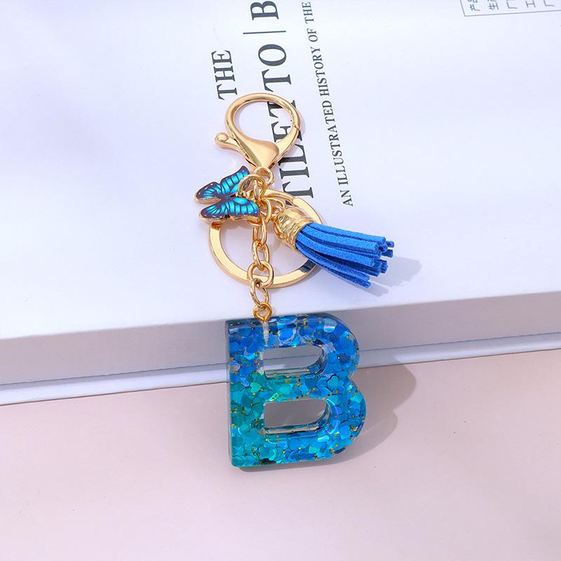 1 шт. Брелок с надписью для подвески на рюкзак, держатель для ключей, брелок с кисточкой, бабочка, милая градиентная смола, синий с пайетками