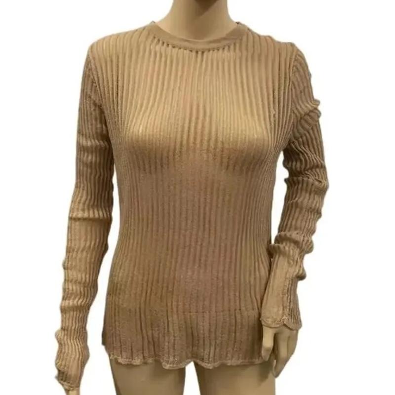 Весенне-летний вязаный пуловер, женский тонкий дышащий корейский футболку с длинными рукавами, женские перспективные трикотажные изделия, элегантные топы 30405